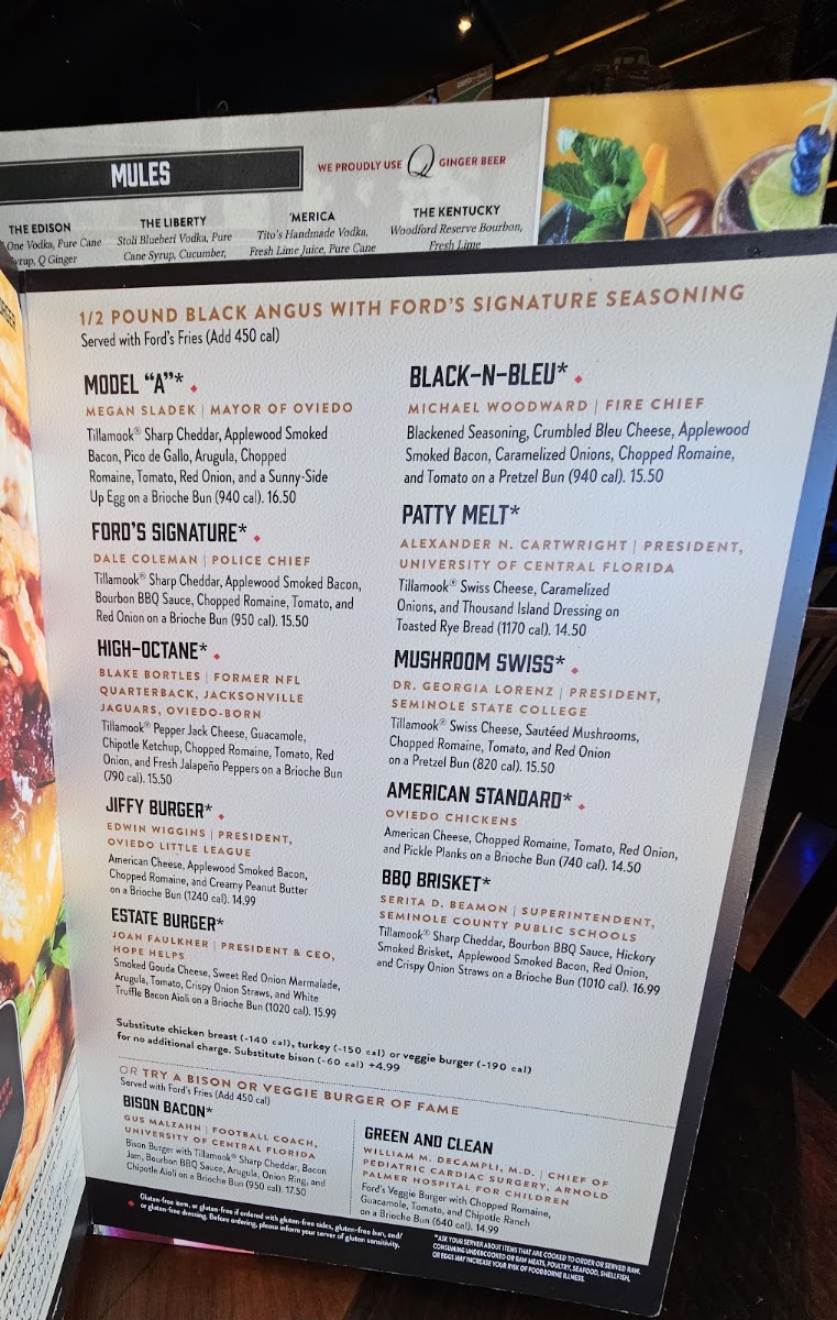 Ford's Garage Oviedo menu board