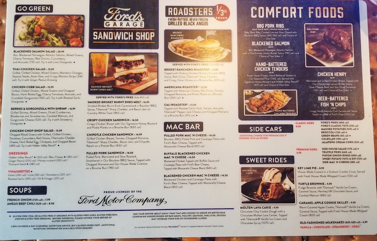 Ford's Garage Oviedo menu board