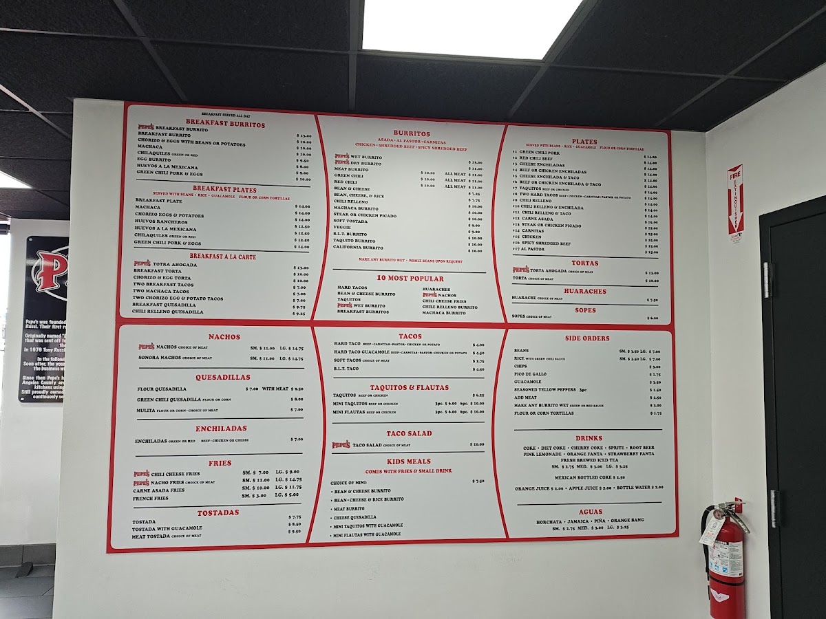 Pepe’s Finest Mexican Food menu board