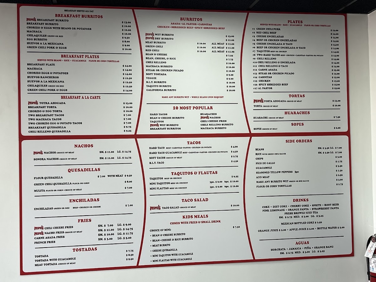 Pepe’s Finest Mexican Food menu board