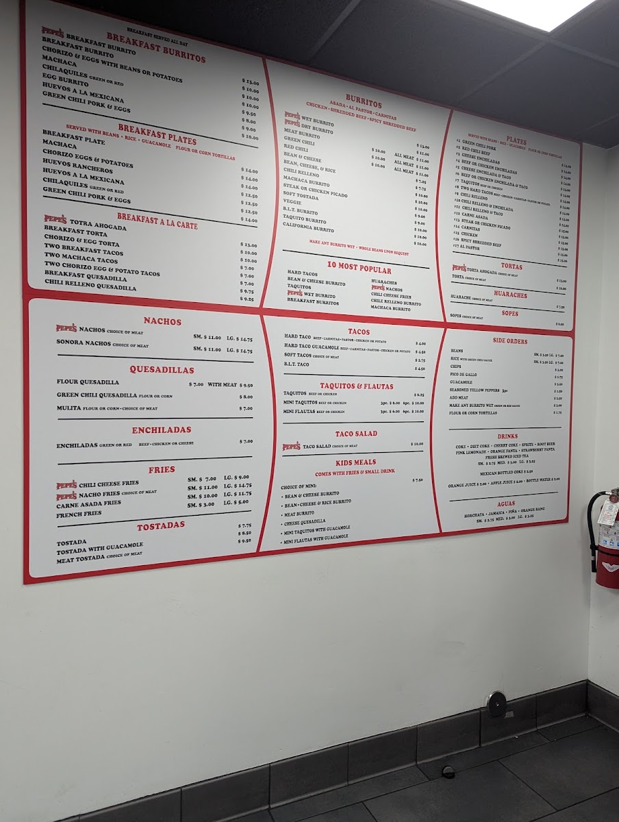 Pepe’s Finest Mexican Food menu board