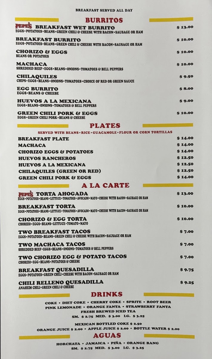 Pepe’s Finest Mexican Food menu board