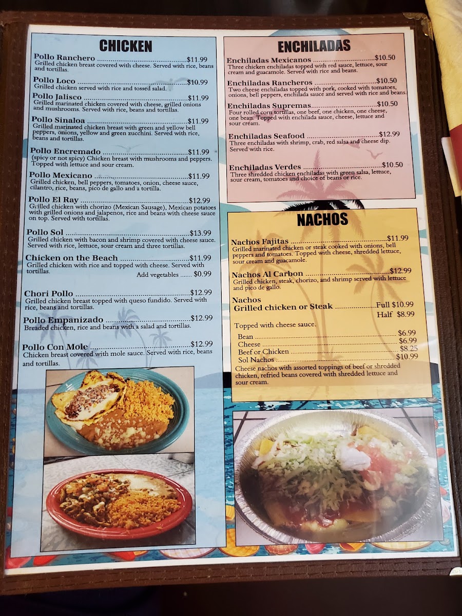 Sol Del Mar | Mexican Bar & Grill menu board
