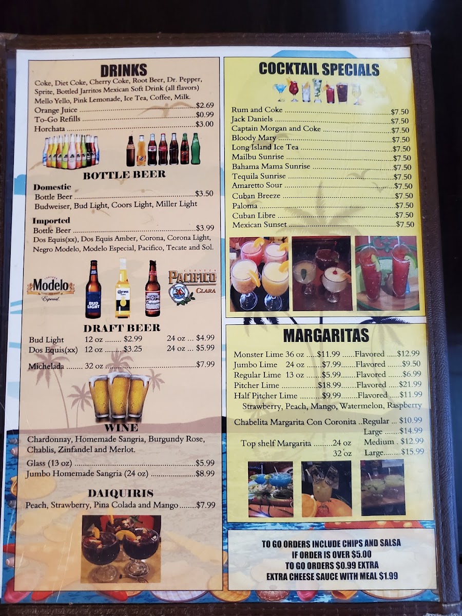 Sol Del Mar | Mexican Bar & Grill menu board