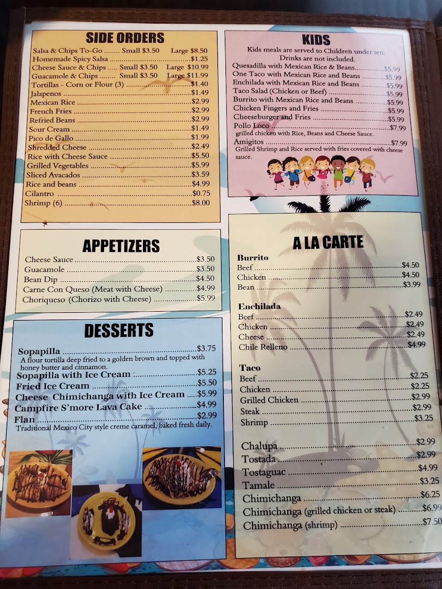 Sol Del Mar | Mexican Bar & Grill menu board