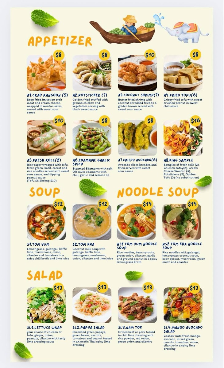 Pad Thai King menu board