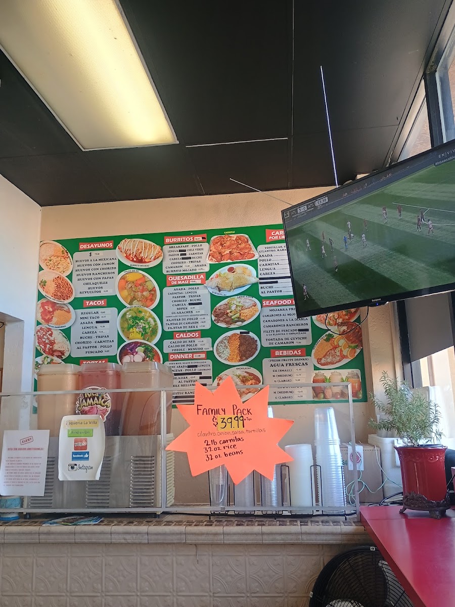 Taqueria La Villa menu board