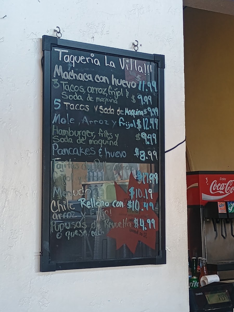 Taqueria La Villa menu board