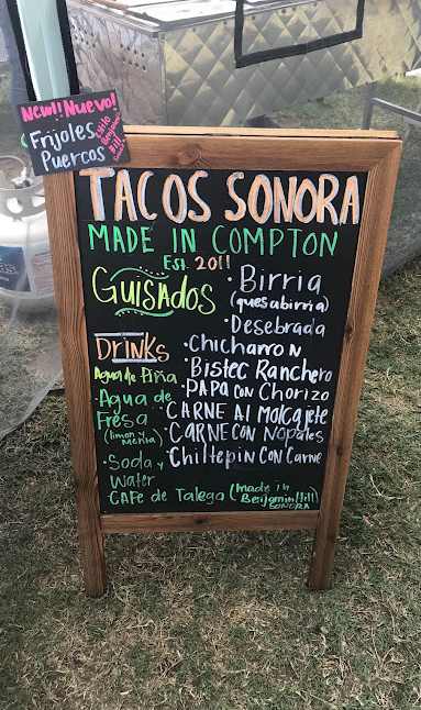 Tacos Sonora menu board