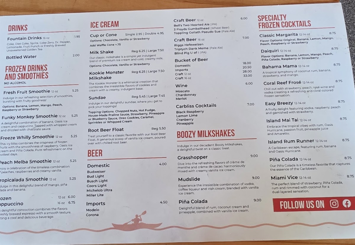 Park Bistro | Kickapoo State Park menu board