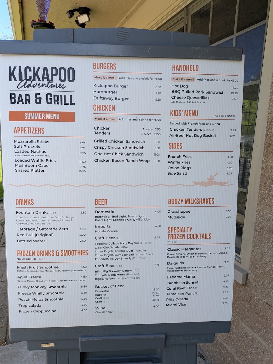 Park Bistro | Kickapoo State Park menu board