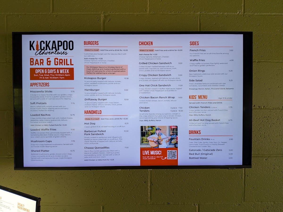 Park Bistro | Kickapoo State Park menu board