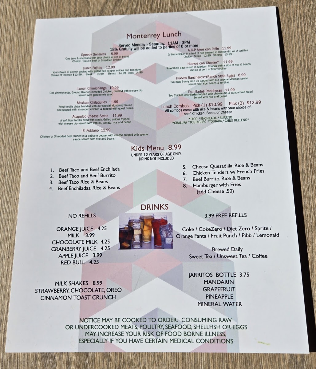 Monterrey of Newnan menu board