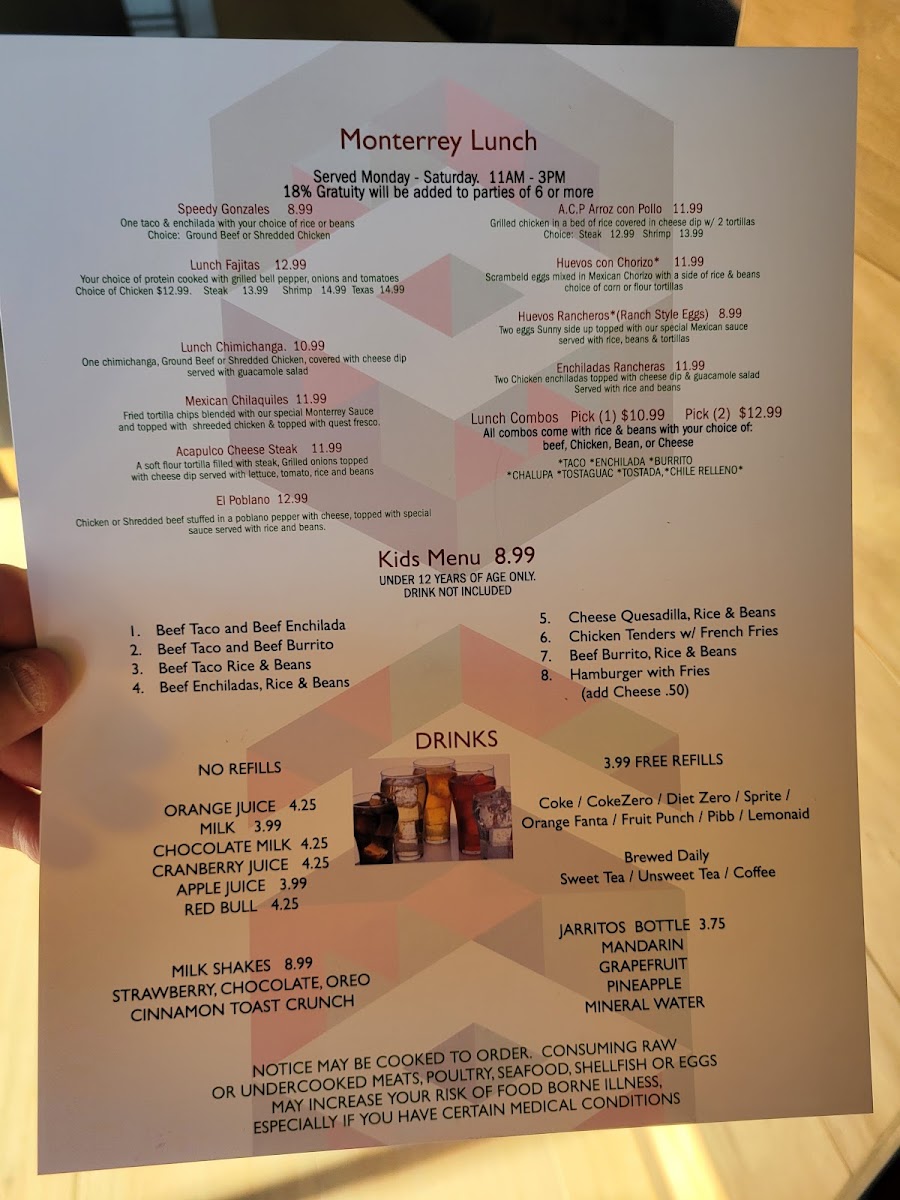 Monterrey of Newnan menu board