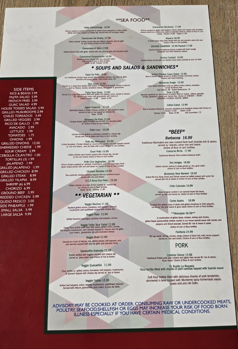 Monterrey of Newnan menu board