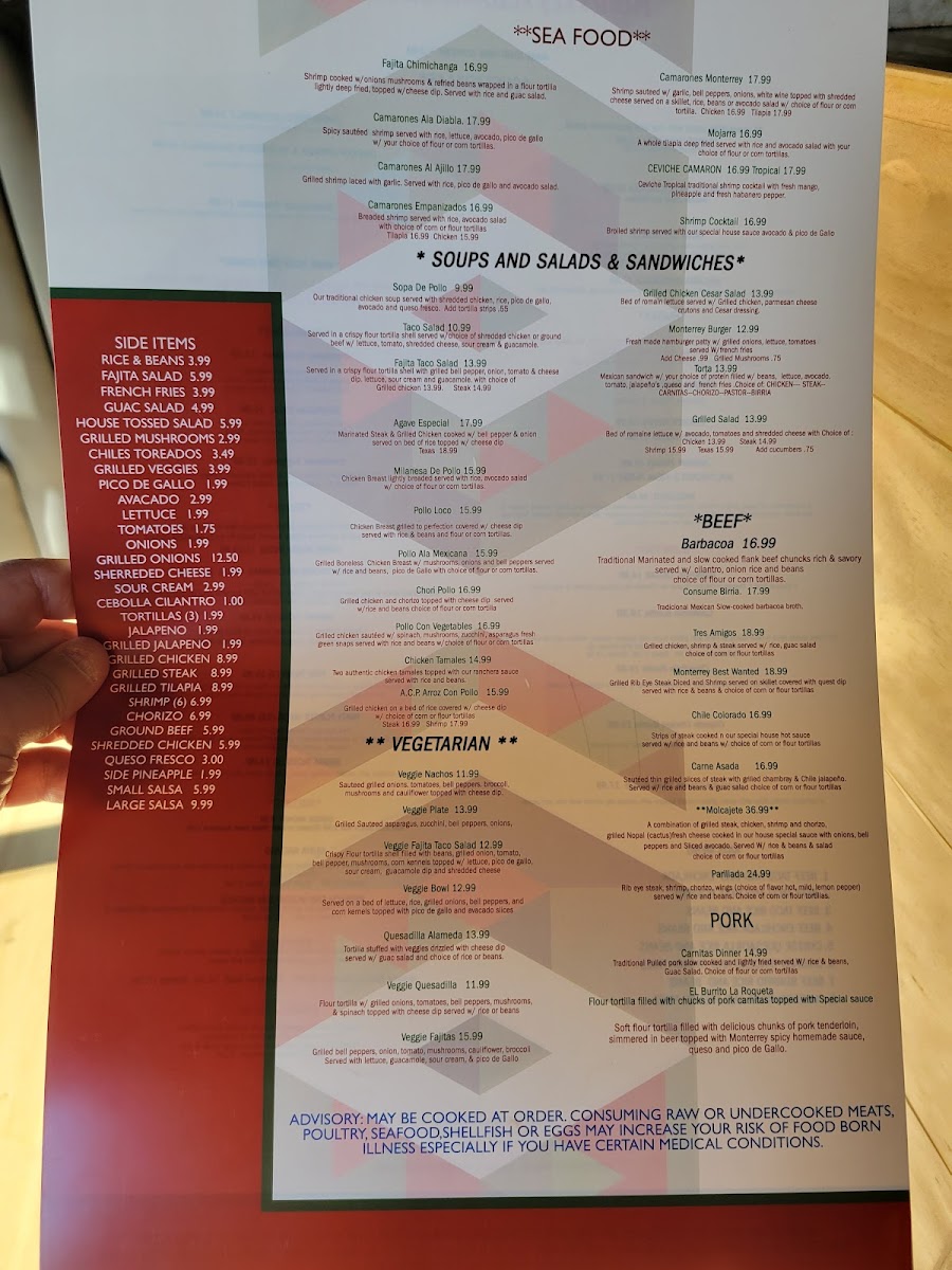 Monterrey of Newnan menu board