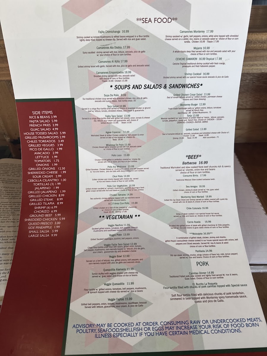 Monterrey of Newnan menu board