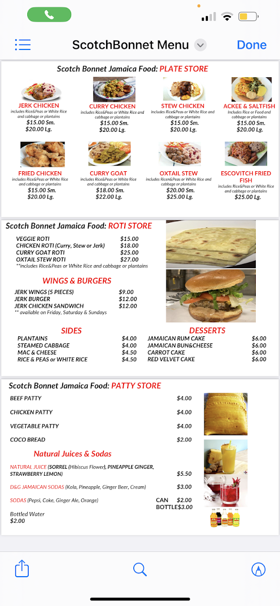 Scotch Bonnet menu board