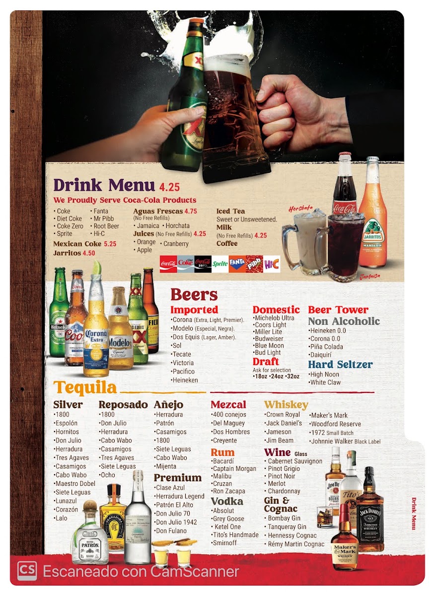 Fuego y Salsa Mexican Grill + Bar menu board