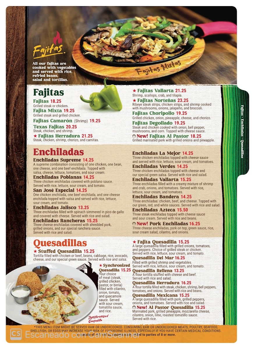 Fuego y Salsa Mexican Grill + Bar menu board