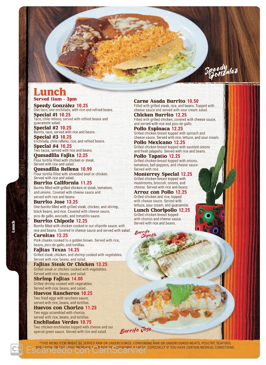 Fuego y Salsa Mexican Grill + Bar menu board
