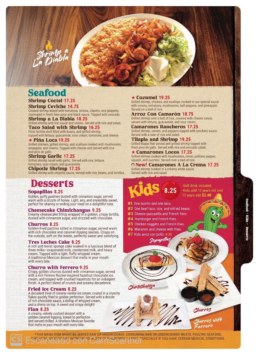 Fuego y Salsa Mexican Grill + Bar menu board