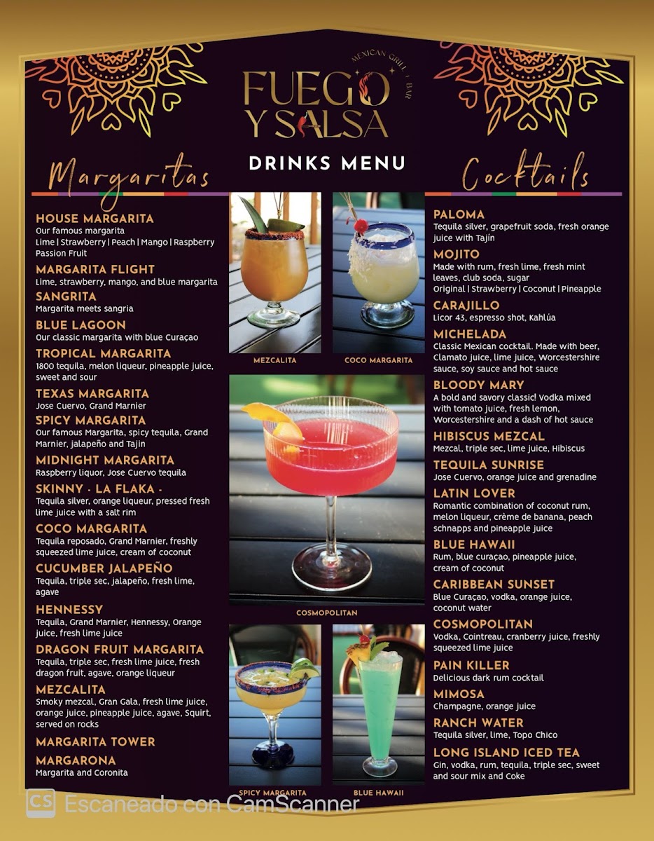 Fuego y Salsa Mexican Grill + Bar menu board