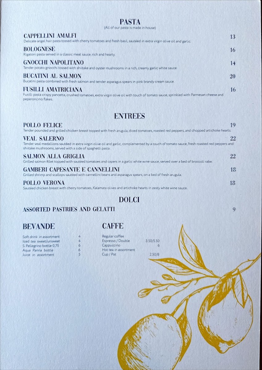 Amalfi Ristorante BYOB menu board