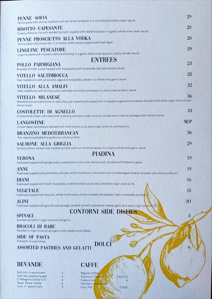 Amalfi Ristorante BYOB menu board