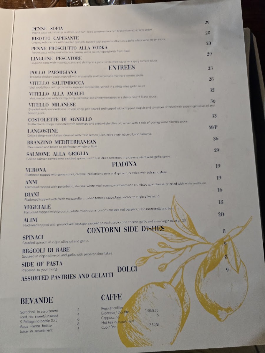 Amalfi Ristorante BYOB menu board