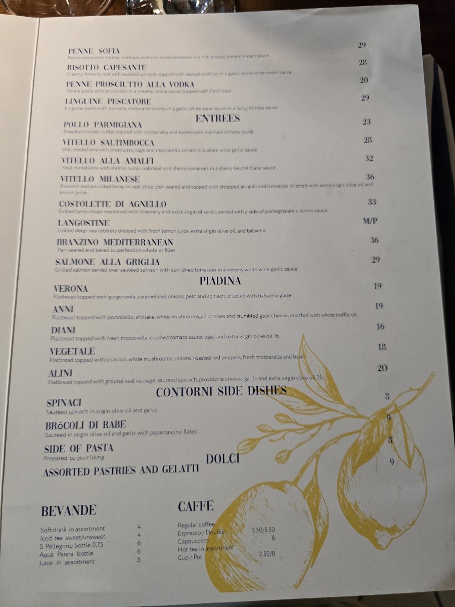 Amalfi Ristorante BYOB menu board
