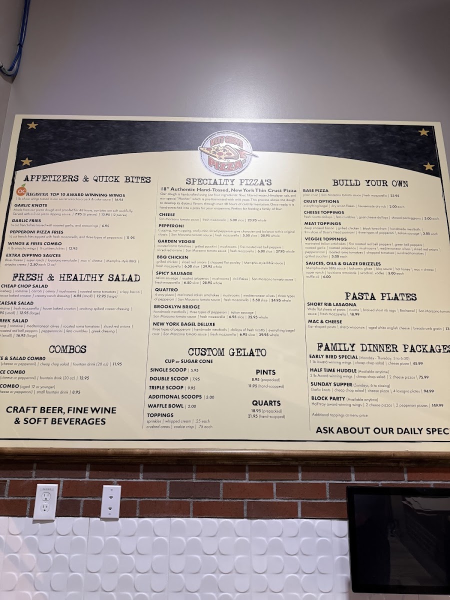 West Grove Pizza Co menu board