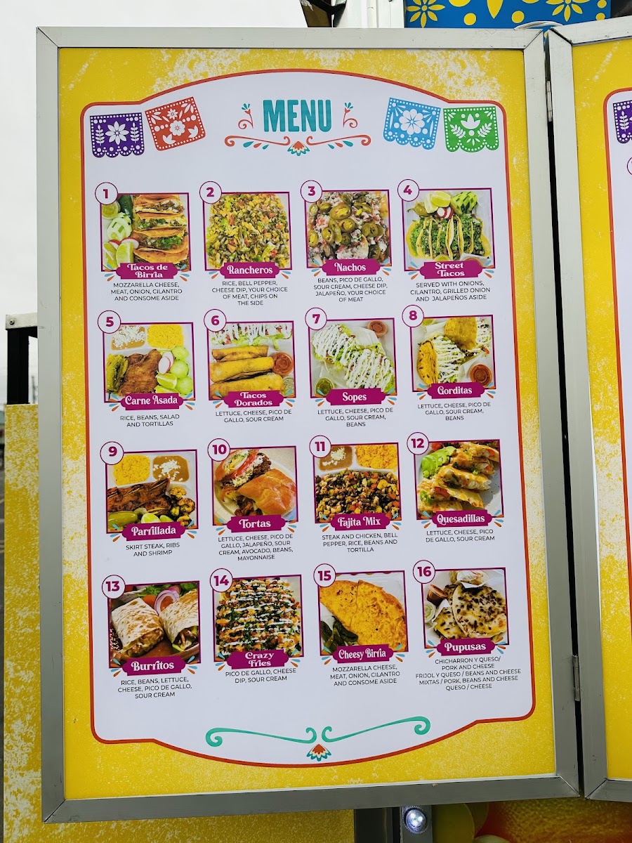 El Sazón de mi Jacal menu board