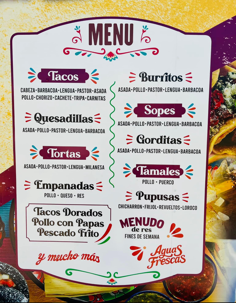 El Sazón de mi Jacal menu board