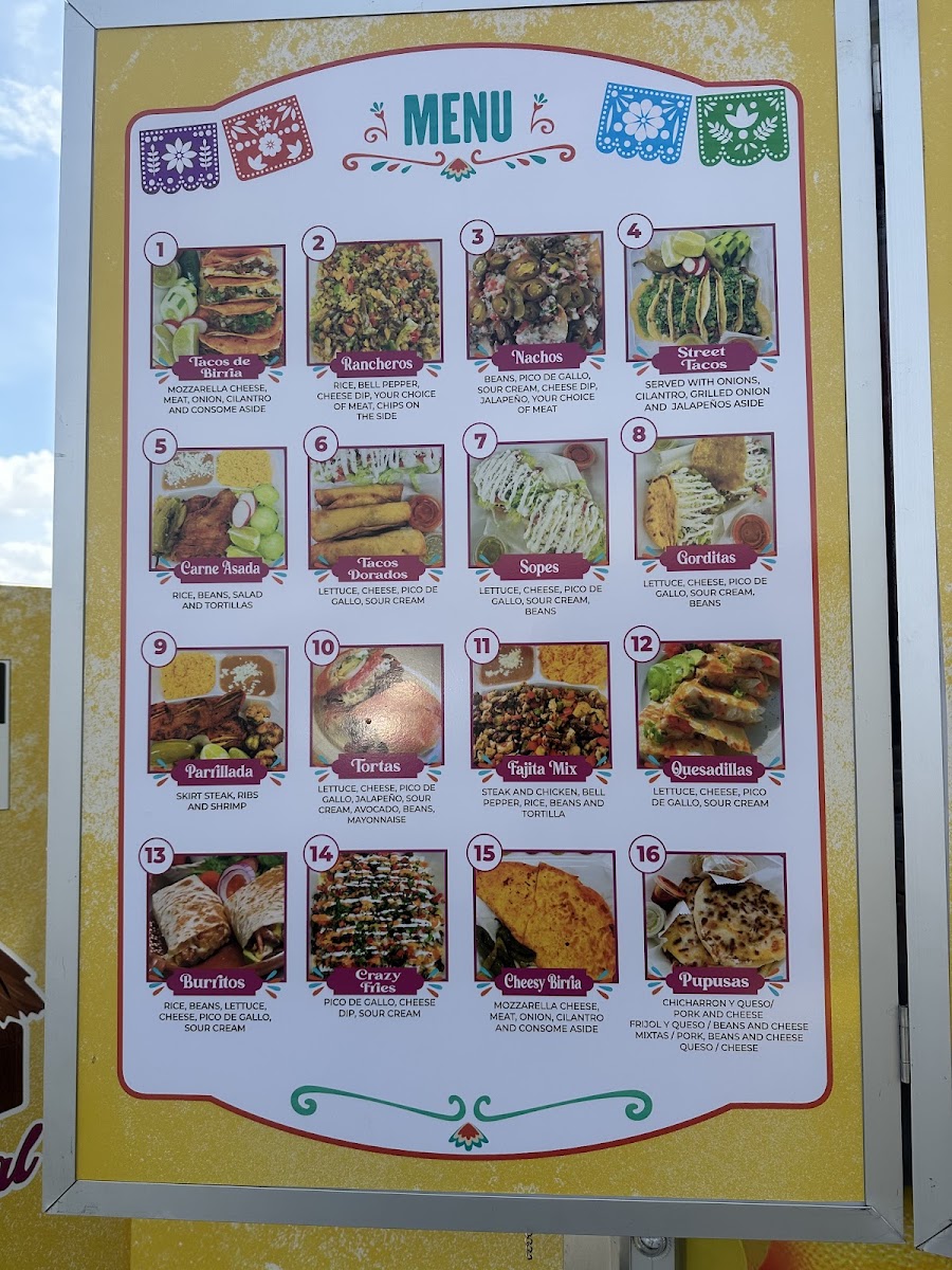 El Sazón de mi Jacal menu board