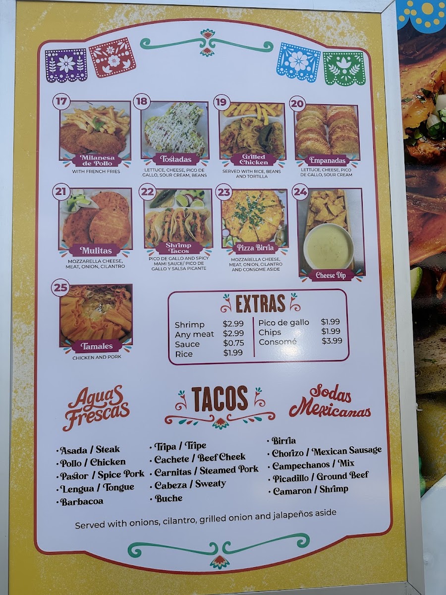 El Sazón de mi Jacal menu board