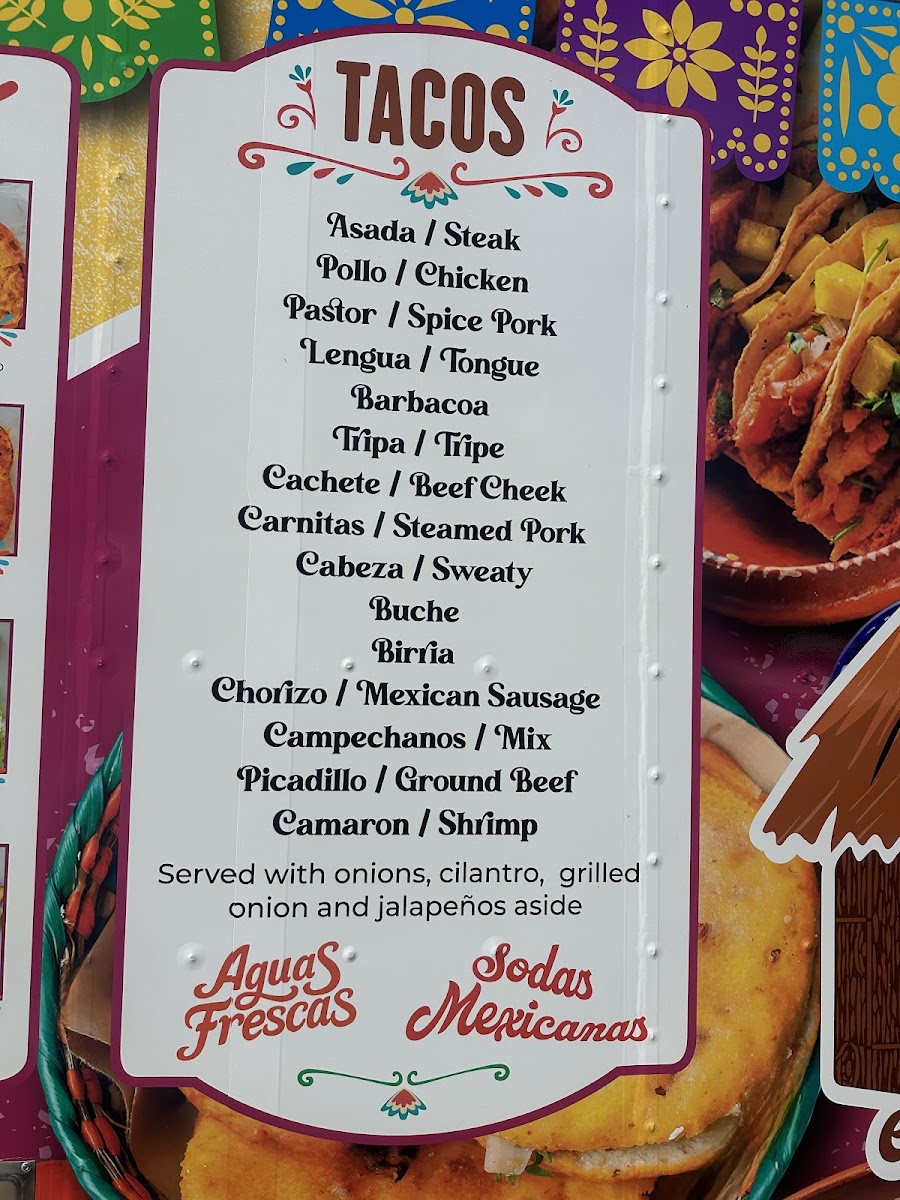 El Sazón de mi Jacal menu board