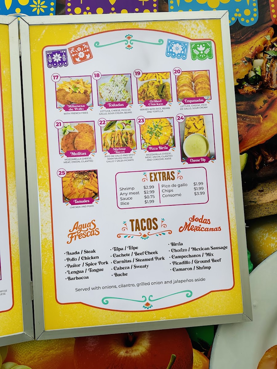 El Sazón de mi Jacal menu board