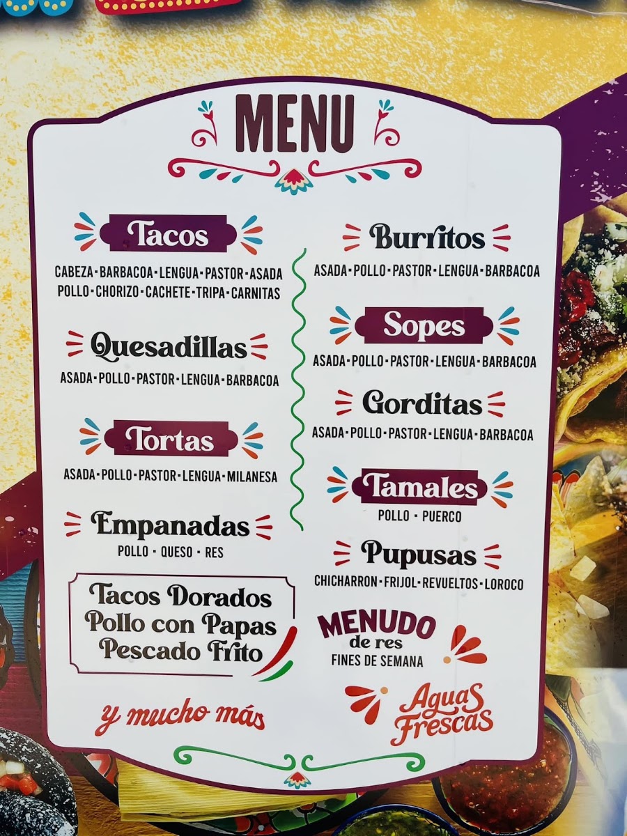 El Sazón de mi Jacal menu board