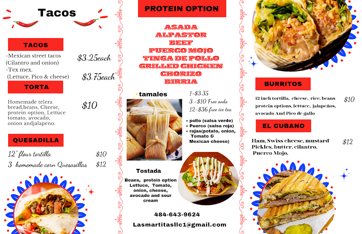 Las Martitas menu board
