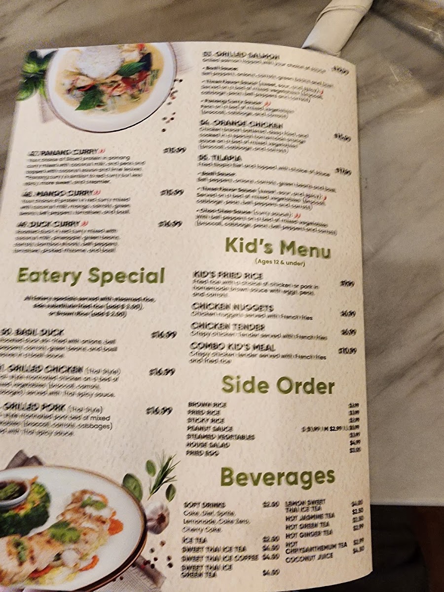 Thai Eatery menu board