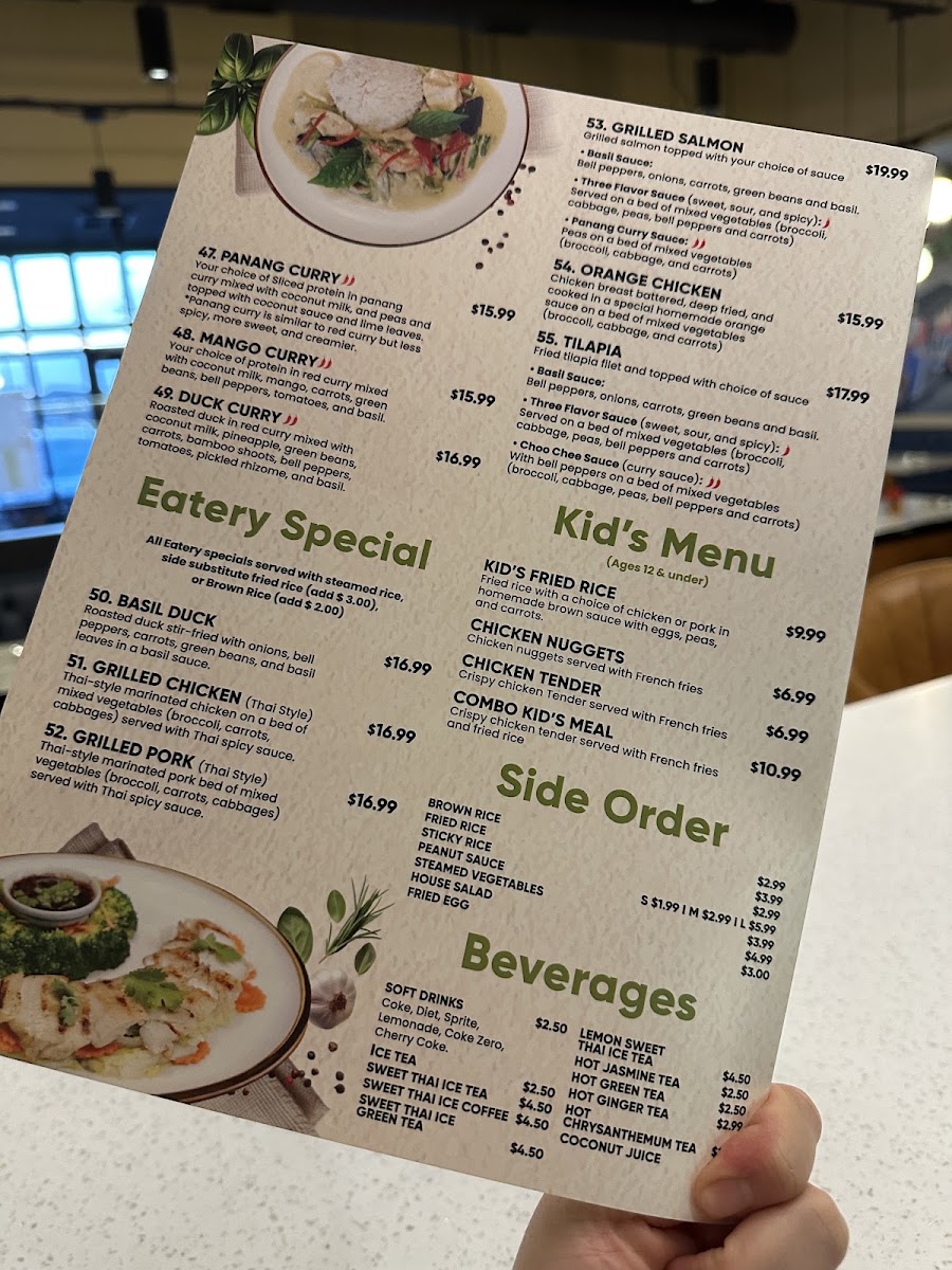 Thai Eatery menu board