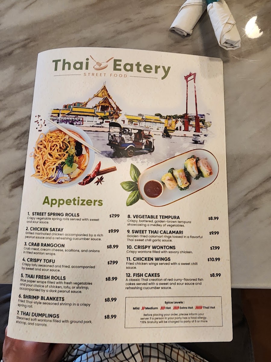 Thai Eatery menu board