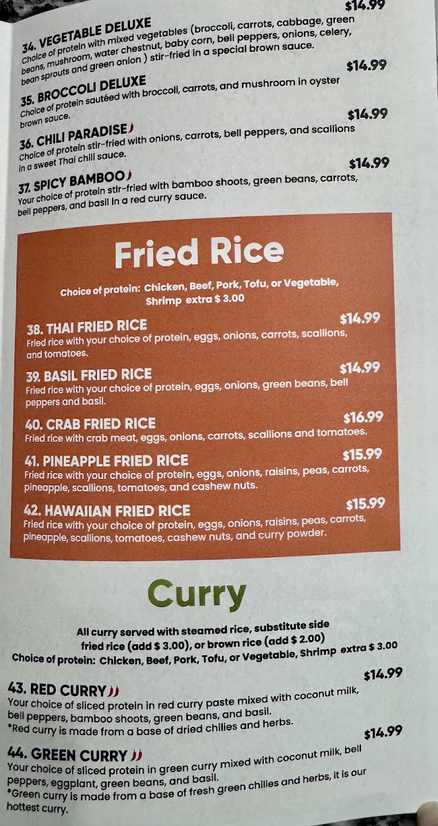 Thai Eatery menu board