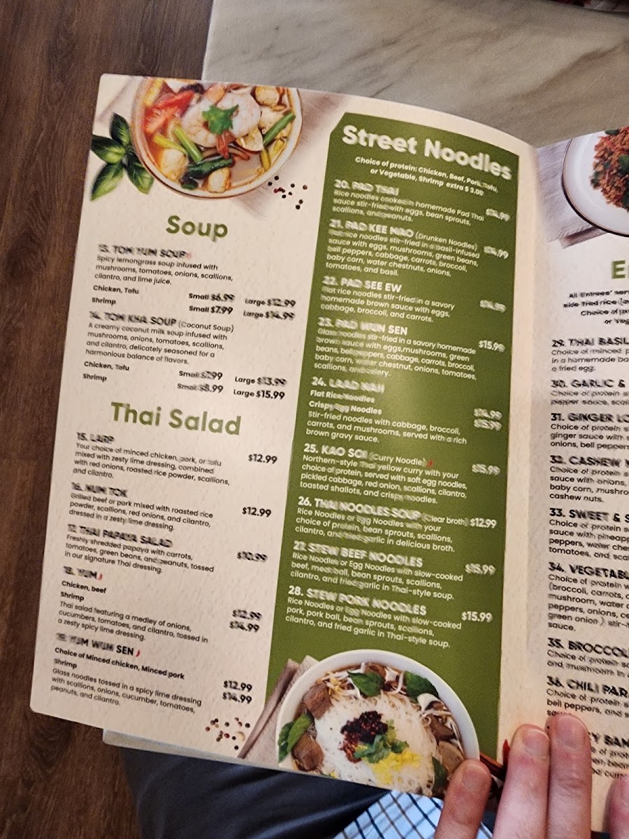 Thai Eatery menu board