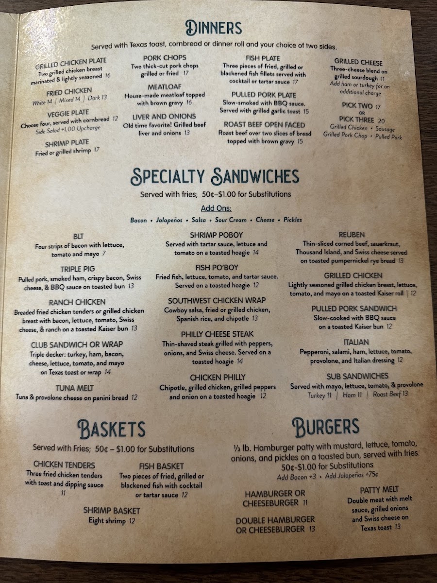 Jen’s Grill menu board
