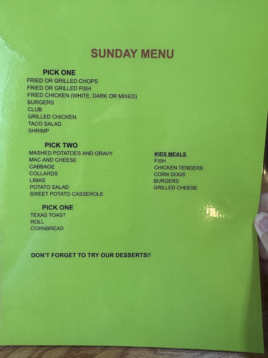 Jen’s Grill menu board