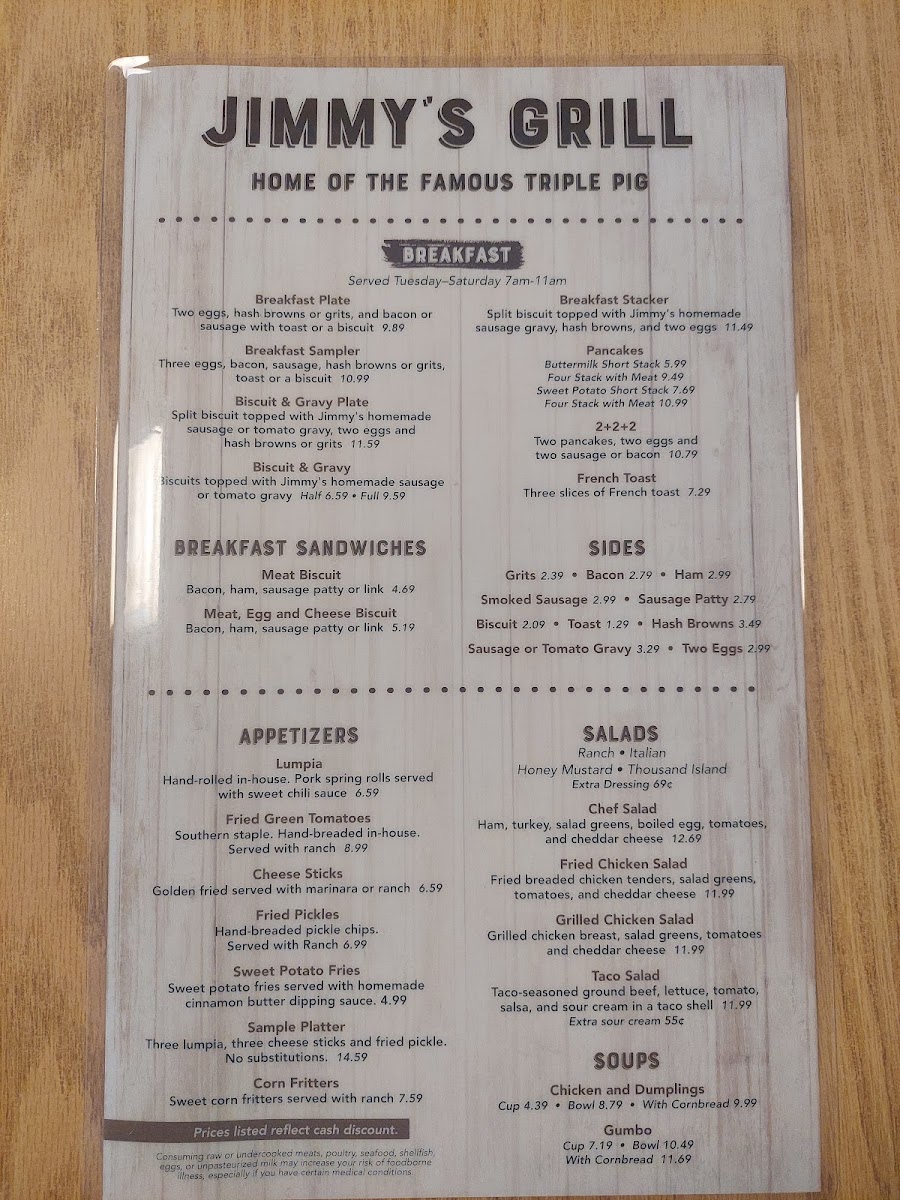 Jen’s Grill menu board
