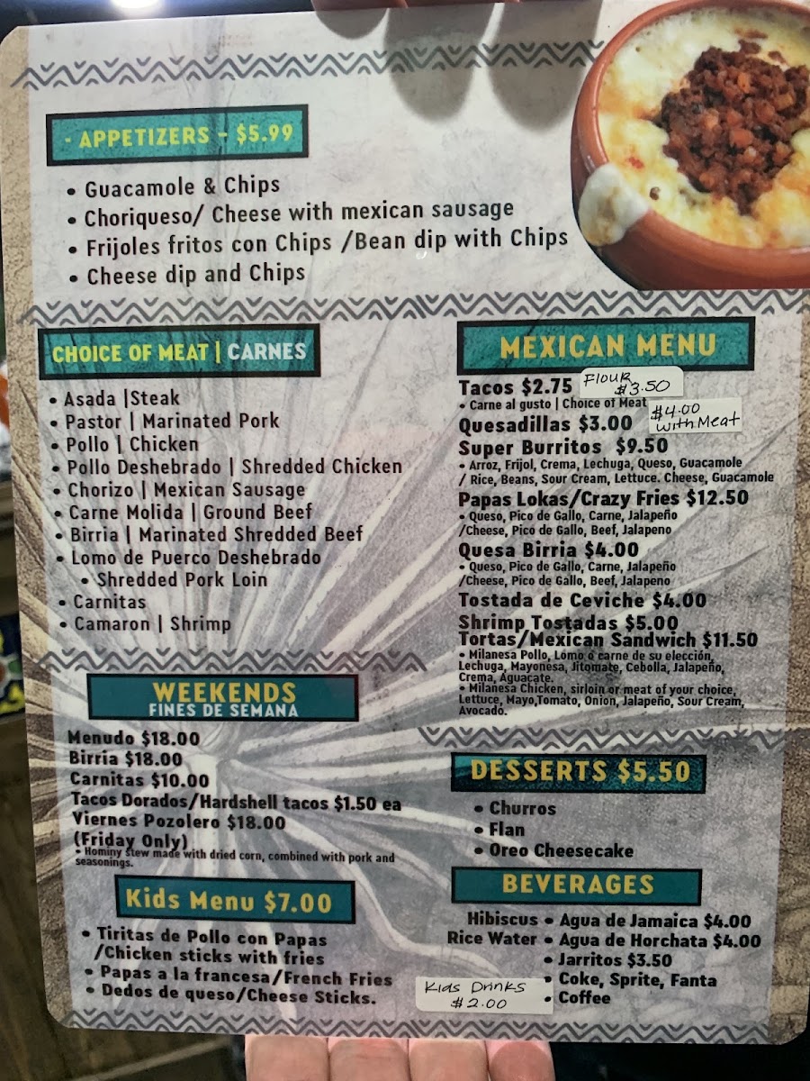 Blue Agave Mexican Bar & Grill menu board