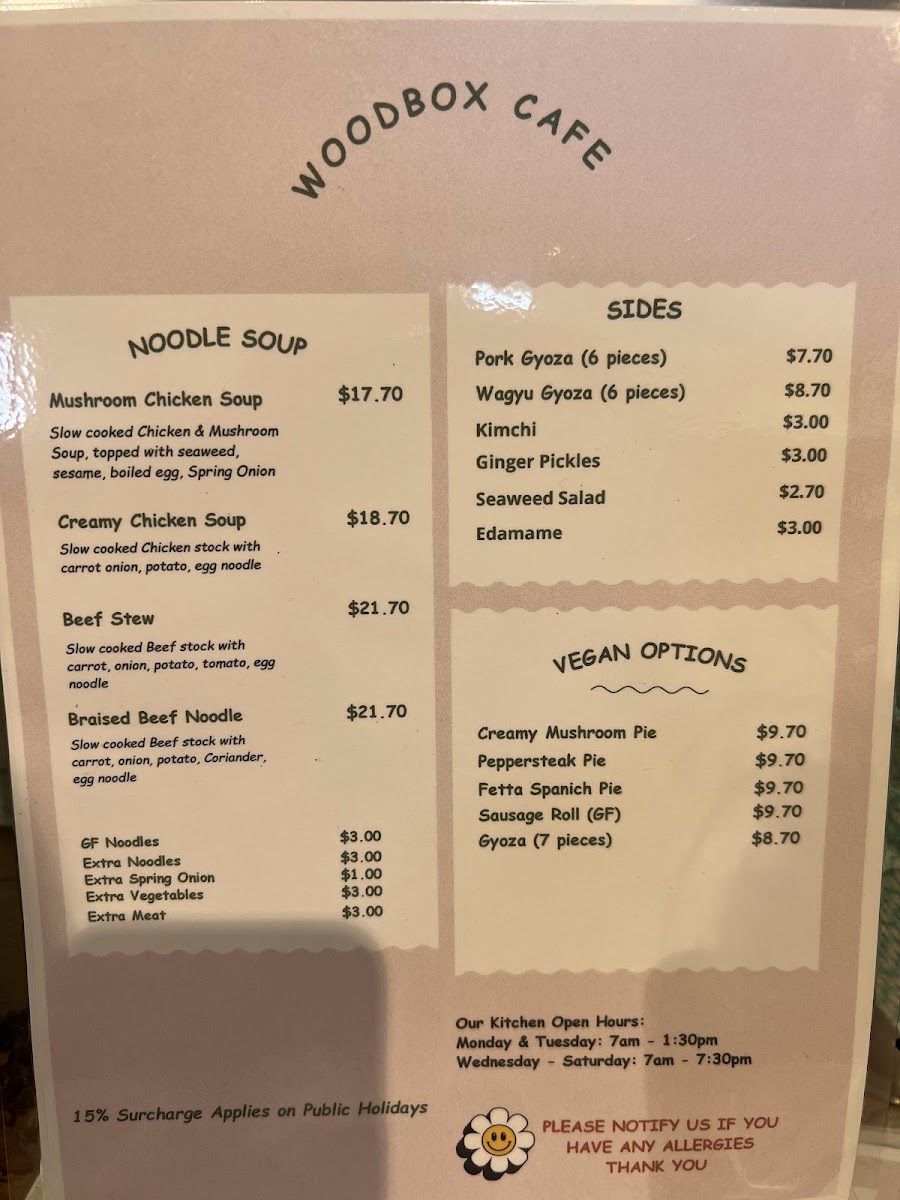 Woodbox Cafe menu board